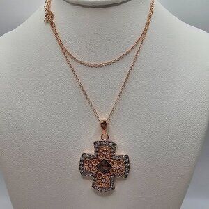 Sterling Silver 925 Rose Gold Plated Black and Clear CZ Inlay Necklace